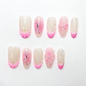 2026 Gothic Charm Press-on Nails, Valentine's Day Short Almond-shaped Press-on False Nails Set. Handmade False Nail Tips (size: L)